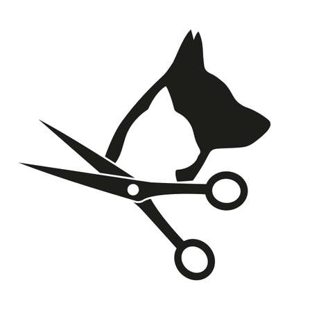 animal haircut emblem. silhouette of dog and cat with scissors on white backgroundのイラスト素材