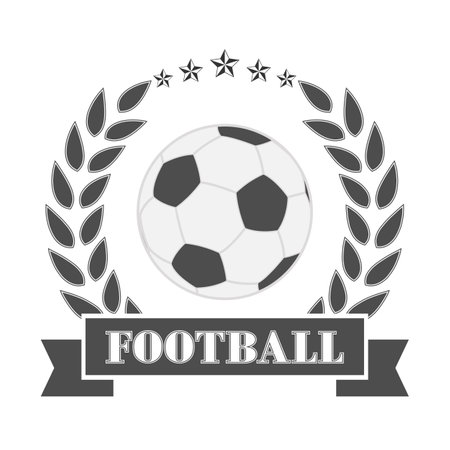 Soccer emblem illustration. Soccer ball in laurel wreath with banner on white backgroundのイラスト素材