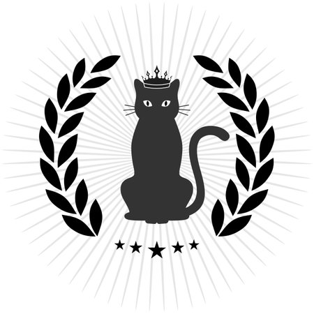 emblem cat in a laurel wreath with a crown on a white backgroundのイラスト素材
