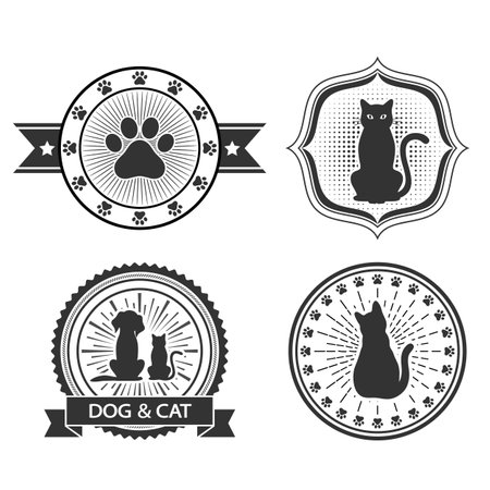 set of pet logos for veterinary clinic and pet shops isolated on white backgroundのイラスト素材