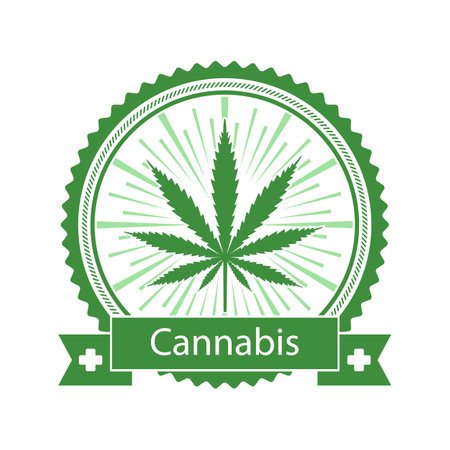 medical marijuana logo. Green cannabis leaf in circle with bannerのイラスト素材