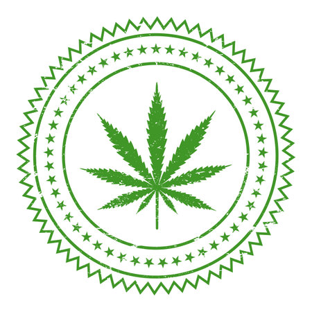 illustration of a marijuana emblem in grunge style on a white backgroundのイラスト素材