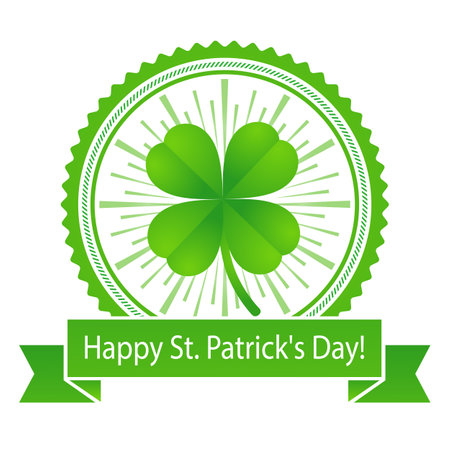 Illustration for Happy St. Patrick's Day. Green leaf clover in circle with bannerのイラスト素材