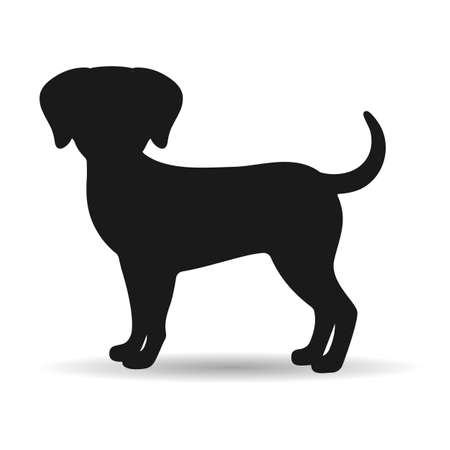 illustration of a silhouette of a black dog on a white backgroundのイラスト素材