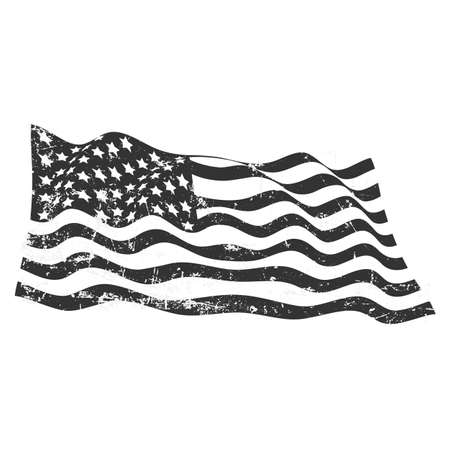 Grunge monochrome flag of the United States of America. Black and white grunge illustration with texture on white backgroundのイラスト素材