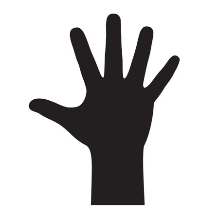 illustration black silhouette of a hand, palm up, fingers outstretched.のイラスト素材