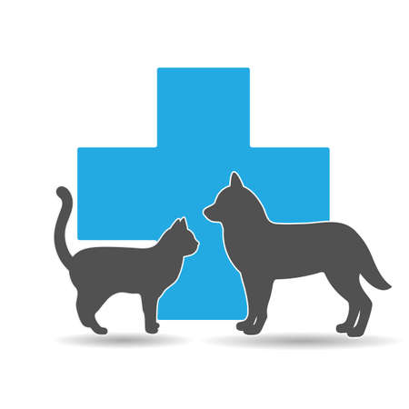 veterinary clinic  illustration with pets on medical cross backgroundのイラスト素材