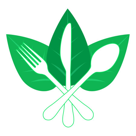 Vegetarian logo template. This design use leaf and fork symbol.のイラスト素材