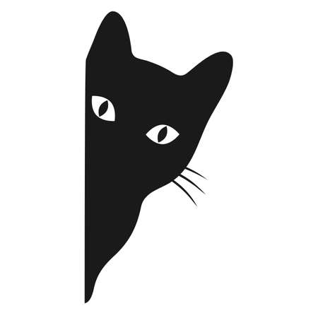 Illustration of a black cat peeking out from the corner on a white backgroundのイラスト素材