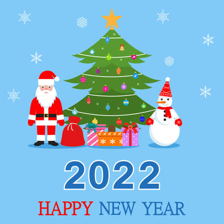 Christmas tree illustration with toys, santa claus and snowmanのイラスト素材
