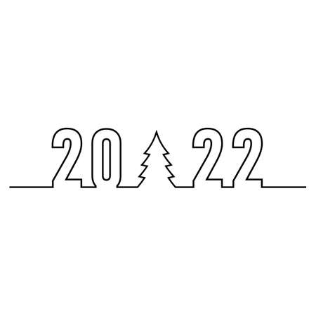 Linear illustration text 2022 with christmas tree and clockのイラスト素材