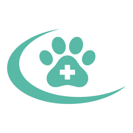 Illustration of the logo of the veterinary clinic. Dog's paw with a medical cross on a white backgroundのイラスト素材