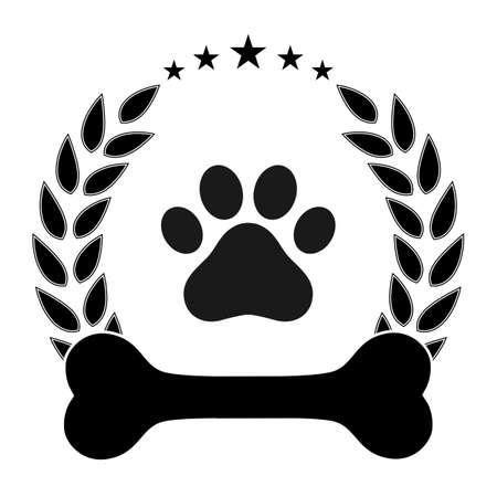 Illustration veterinary emblem. Dog paw with coat of arms and bone on a white background.のイラスト素材