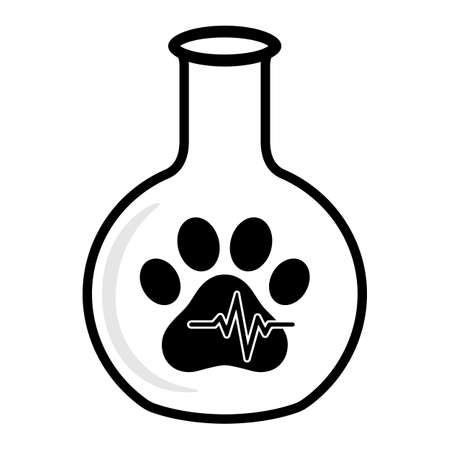 Illustration of a veterinary laboratory. Dog paw with a flask on a white background.のイラスト素材