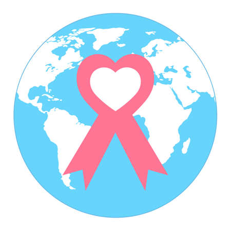 Breast cancer awareness pink ribbon illustration on globe backgroundのイラスト素材