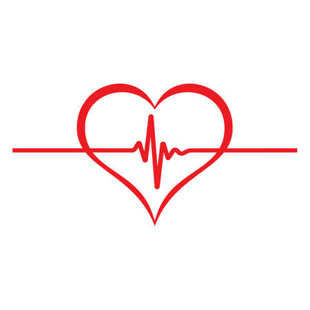 Illustration of a heart with a heartbeat line on a white background