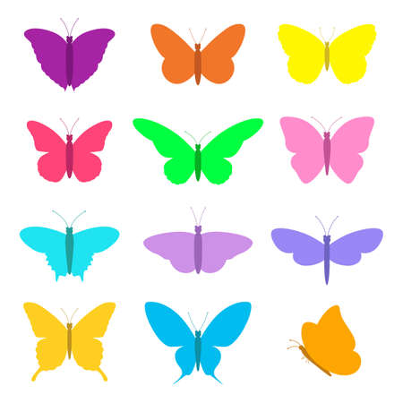Illustration set of colorful butterflies on a white backgroundのイラスト素材