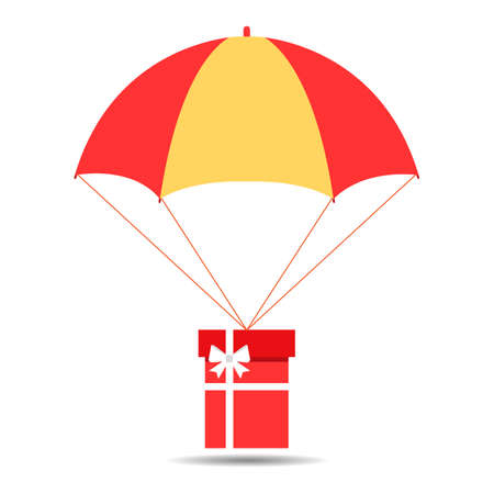gift delivery illustration. Umbrella with a gift on a white background.のイラスト素材