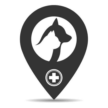 Map pointer with veterinary medicine hospital and pet shop for animals on white backgroundのイラスト素材