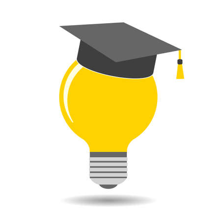 Education  Student cap with light bulb and shadow on white background.のイラスト素材
