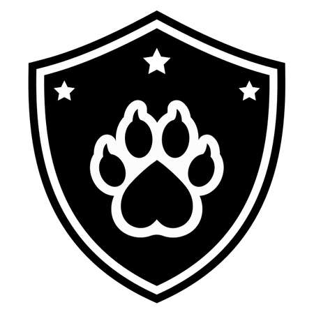 Illustration of a  veterinary clinic and a pet store. Dog footprint on the shield.のイラスト素材