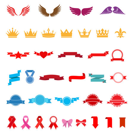 Illustration creative set of varied banners and emblems on white backgroundのイラスト素材