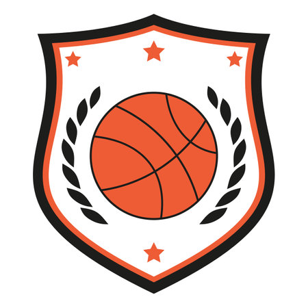 Illustration of a basketball logo.Ball with a laurel wreath and a shield on a white background.のイラスト素材