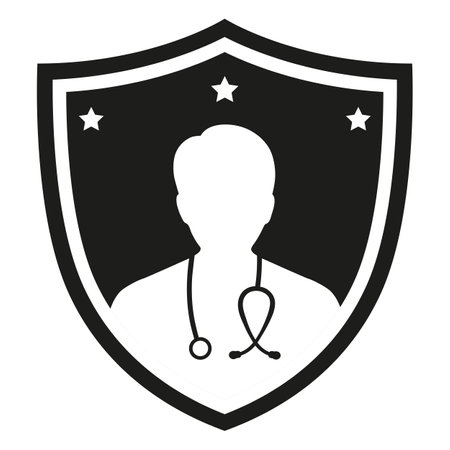 Health care logo illustration.Doctor with a shield on a white background.のイラスト素材
