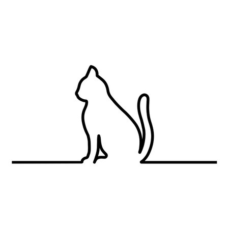 Creative linear illustration of a contour of a cat on a white background.のイラスト素材