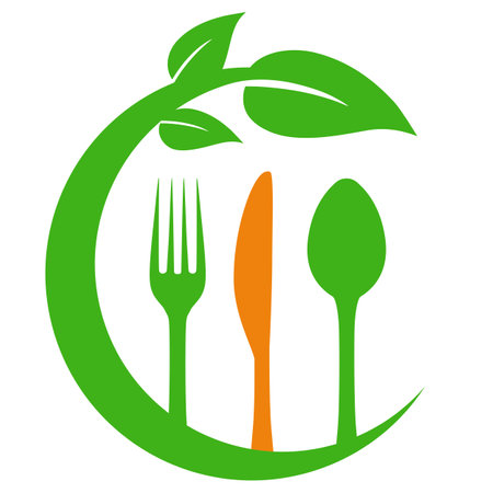 Illustration concept of healthy balanced nutrition and diet.Cutlery with leavesのイラスト素材
