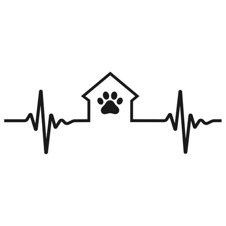 Veterinary clinic logo illustration.Dog kennel with pulse on white backgroundのイラスト素材