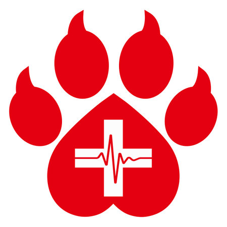 Veterinary clinic logo illustration.Dog paw with a medical cross on a white backgroundのイラスト素材