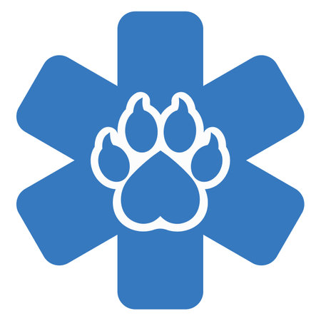 Veterinary clinic logo illustration.Dog paw with a medical crossのイラスト素材