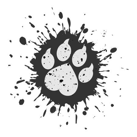 Illustration silhouette of dog paw in grunge blotch on white backgroundのイラスト素材