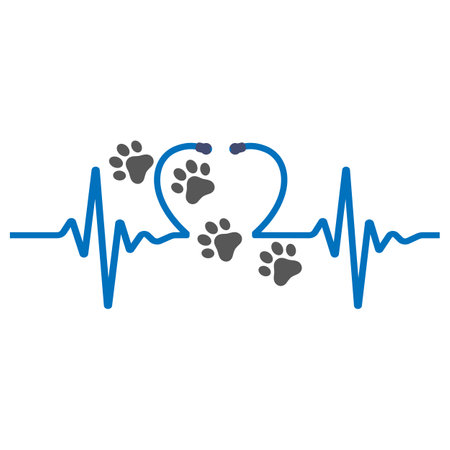 Veterinary clinic logo illustration.Pets in heart with pulse isolated on white backgroundのイラスト素材