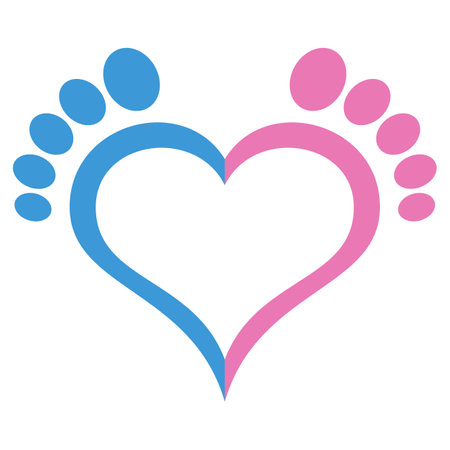 Illustration of footprints of a newborn boy and girl in the shape of a heartのイラスト素材