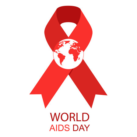 World AIDS Day medical illustration. Red ribbon and text on white background.のイラスト素材