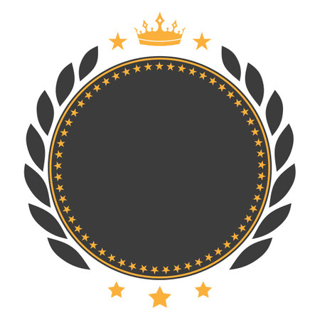 Circle emblem illustration with bay leaf and crown on white backgroundのイラスト素材