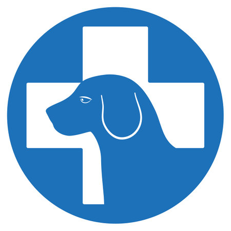 Illustration of the logo of a veterinary clinic.Silhouette of a dog with a medical crossのイラスト素材