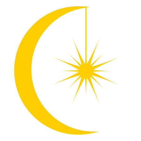 Illustration of a yellow crescent with a star on a white backgroundのイラスト素材