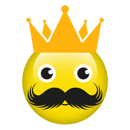 Illustration of emoticon emotion with mustache and crown on white backgroundのイラスト素材
