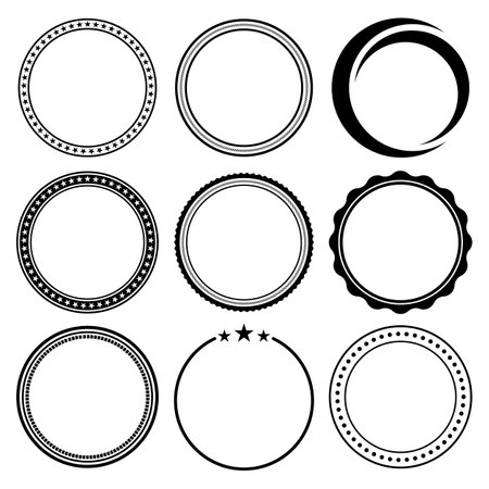 Illustration of a set of round decorative vintage frames on a white background.のイラスト素材
