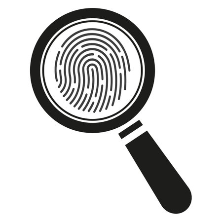 Illustration of a magnifying glass for searching a person using fingerprints on a white backgroundのイラスト素材