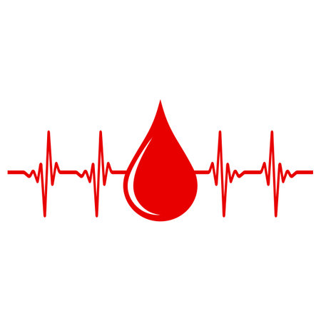 Linear illustration of blood drop with pulse on white backgroundのイラスト素材