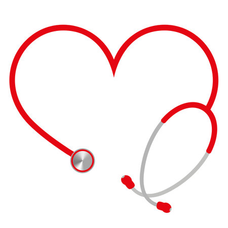 Red stethoscope in the shape of a heart on a white backgroundのイラスト素材