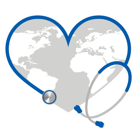 World map and stethoscope on a white background. Vector illustrationのイラスト素材
