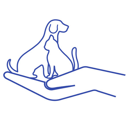 Hand holding a dog and a cat. Pet care concept on a white background.のイラスト素材