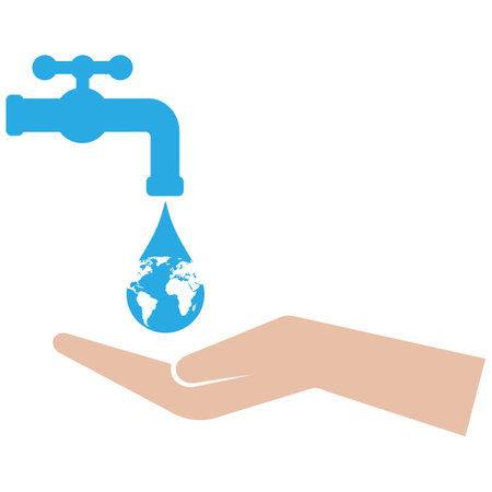 Save the planet concept with hand and water tap.のイラスト素材