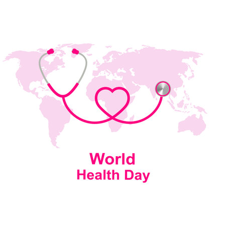 Illustration of World Health Day with stethoscope and heart on a white background.のイラスト素材