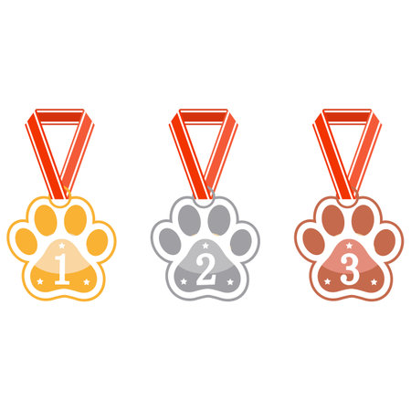Illustration of award medal with dog paw and stars on white backgroundのイラスト素材
